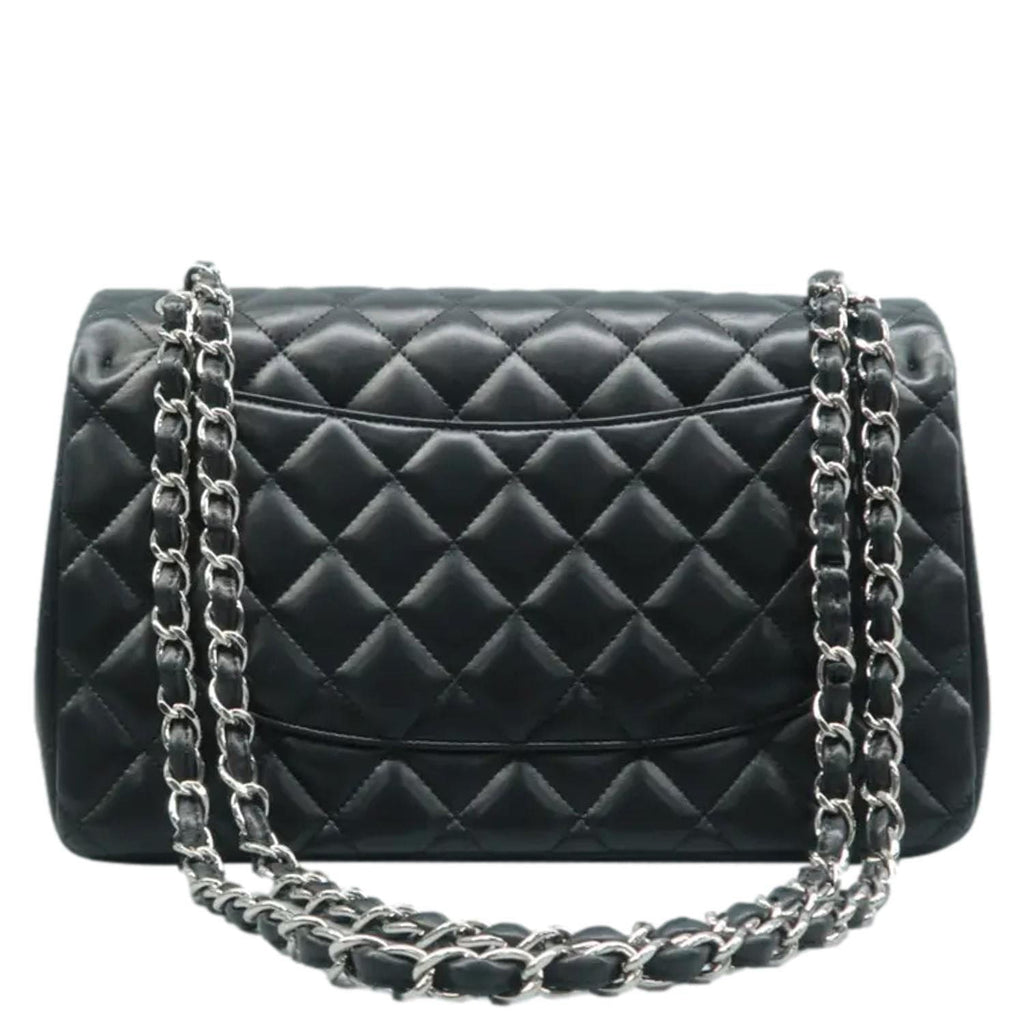 CHANEL Jumbo Classic Double Flap Quilted Leather Shoulder Bag Black