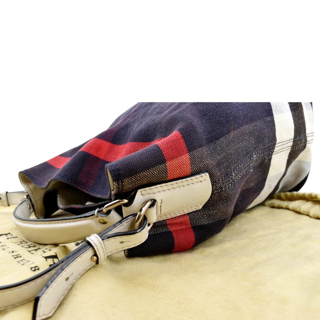 BURBERRY Susanna Mega Check Bucket Shoulder Bag Navy Blue