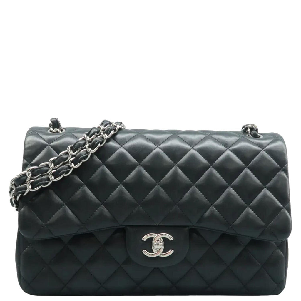 CHANEL Jumbo Classic Double Flap Quilted Leather Shoulder Bag Black