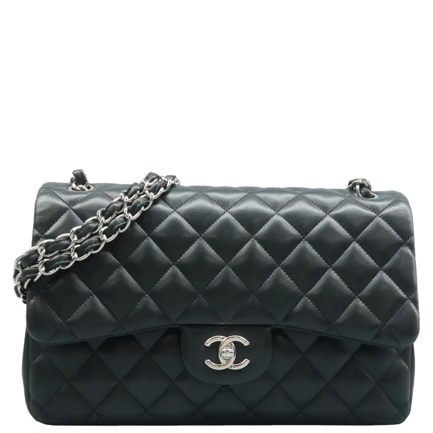 CHANEL Jumbo Classic Double Flap Quilted Leather Shoulder Bag Black