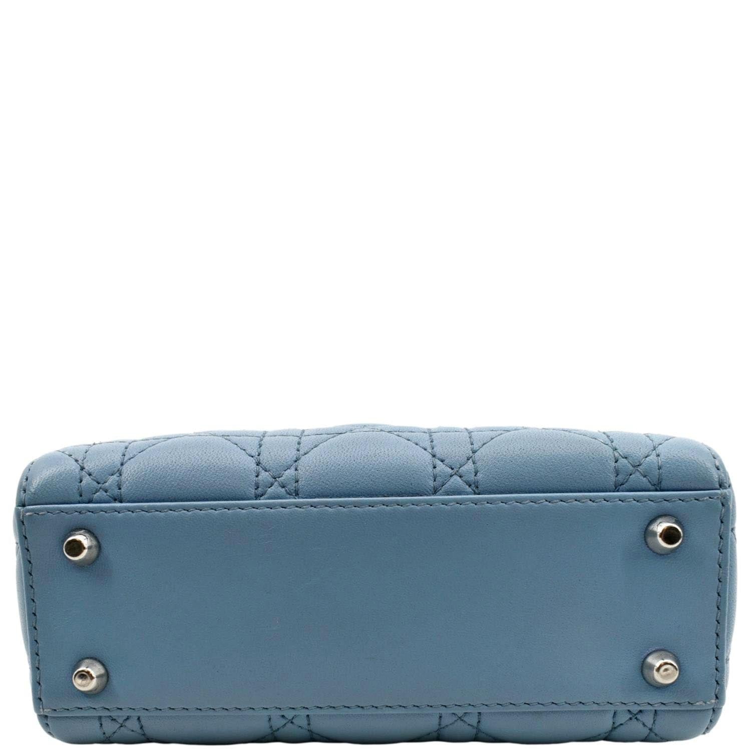CHRISTIAN DIOR Mini Lady Dior Cannage Lambskin Leather Shoulder Bag Blue