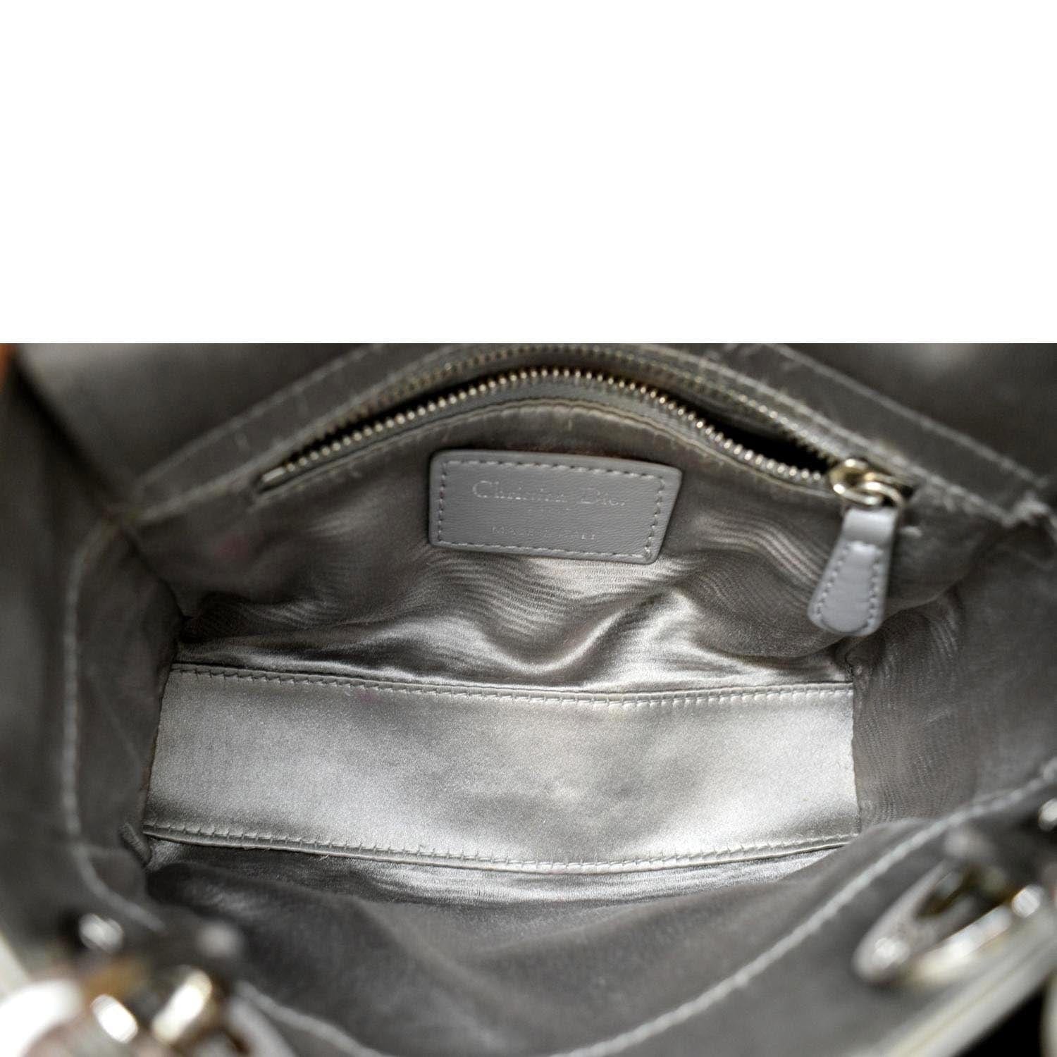 CHRISTIAN DIOR Mini Lady Dior Crystal Embellished Satin Shoulder Bag Gray
