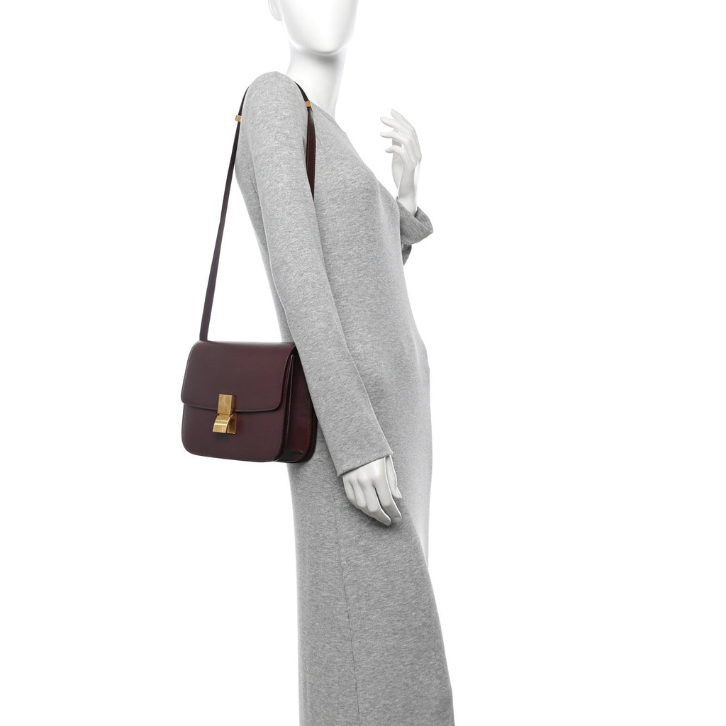 Box Calfskin Medium Classic Box Flap Bag Burgundy Burgundy