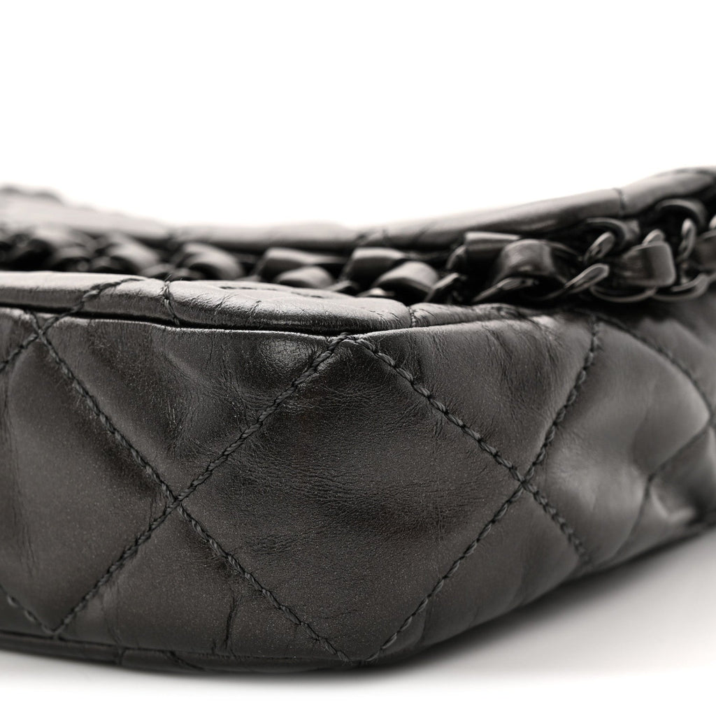 Metallic Calfskin Quilted Chain All Over Flap Bag Grey
