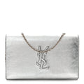 Metallic Crinkled Calfskin Belle de Jour Chain Clutch Silver