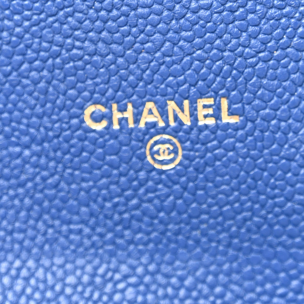 Caviar Quilted CC Box Gusset Flap Wallet Blue