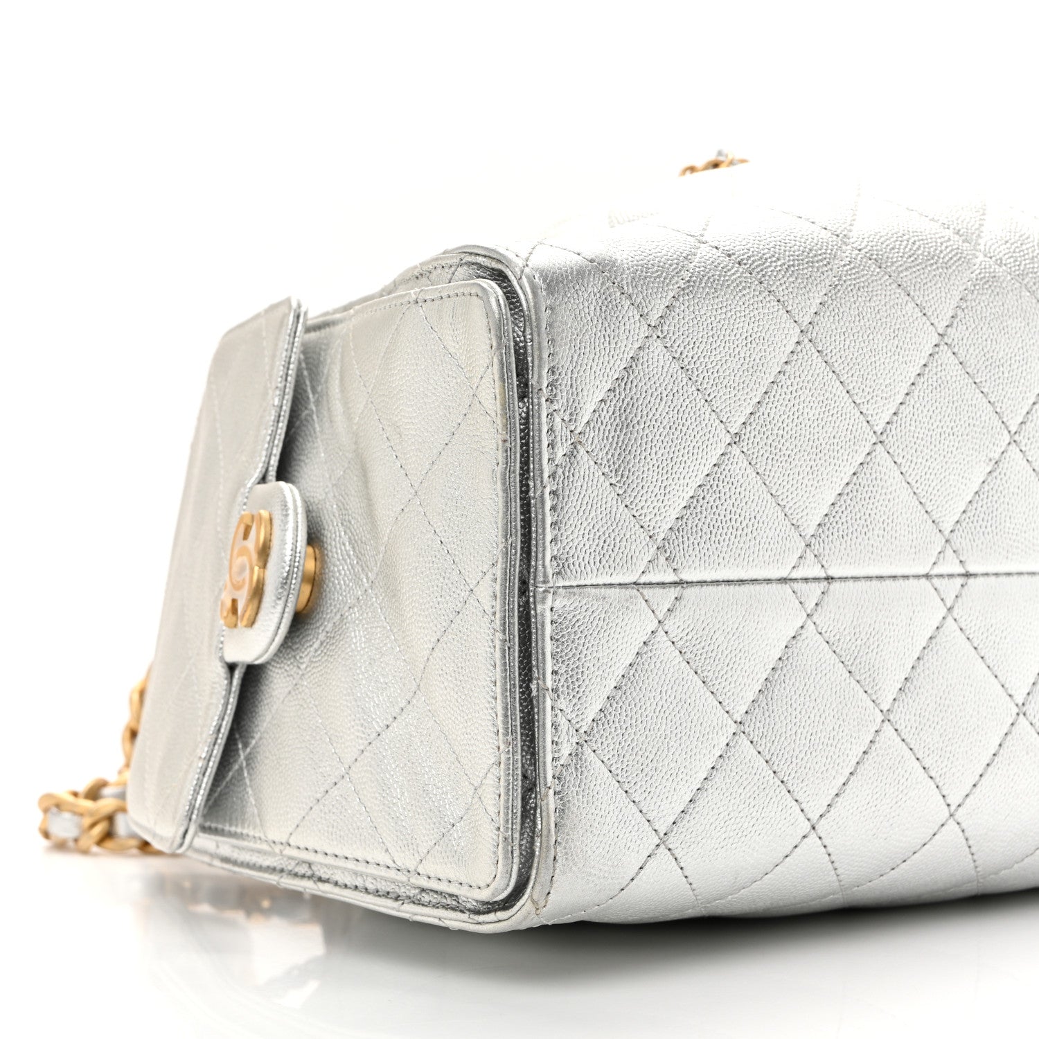 Metallic Caviar Quilted Small Chanel 25 Handbag Silver