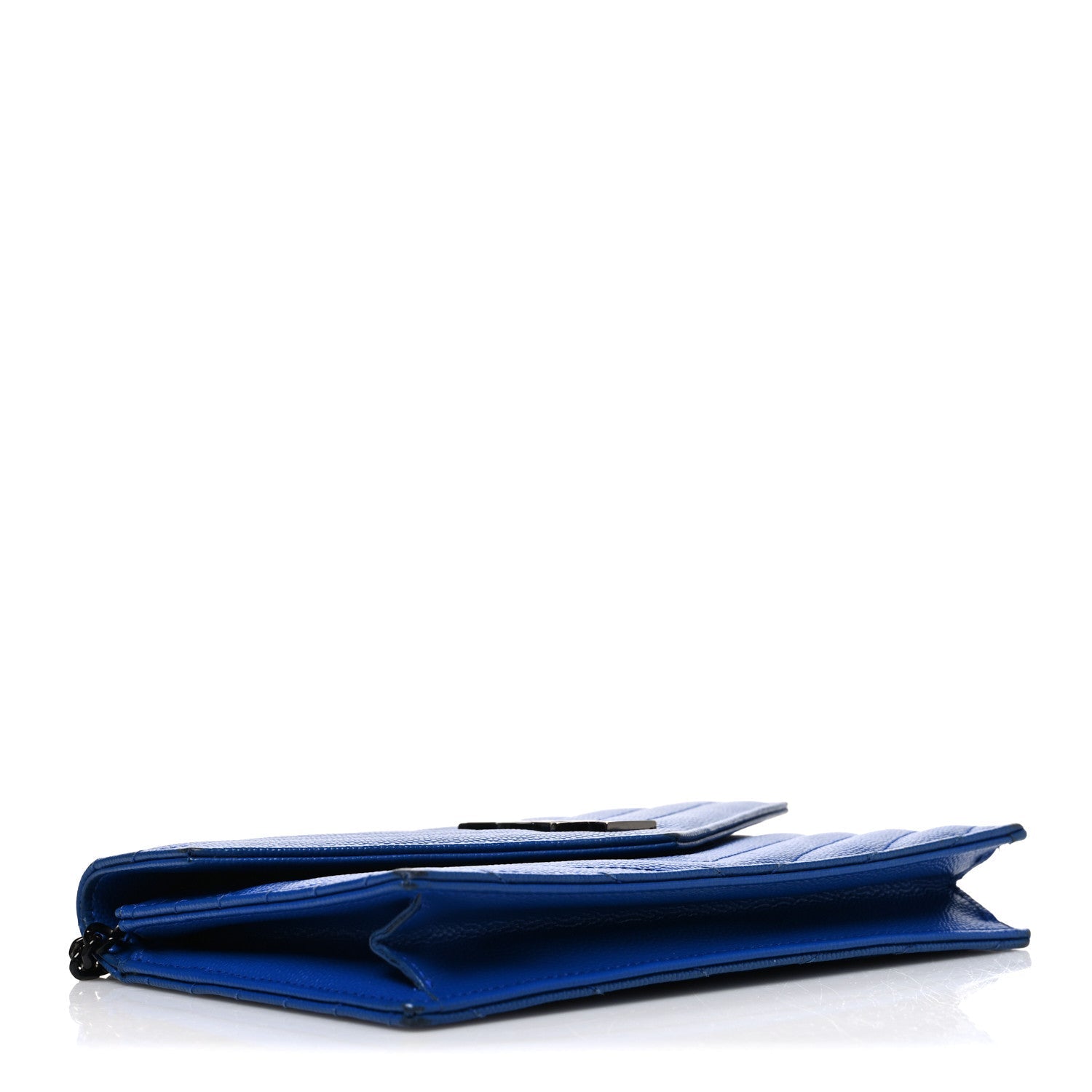 Grain De Poudre Matelasse Chevron Monogram Envelope Chain Wallet Blue Majorelle