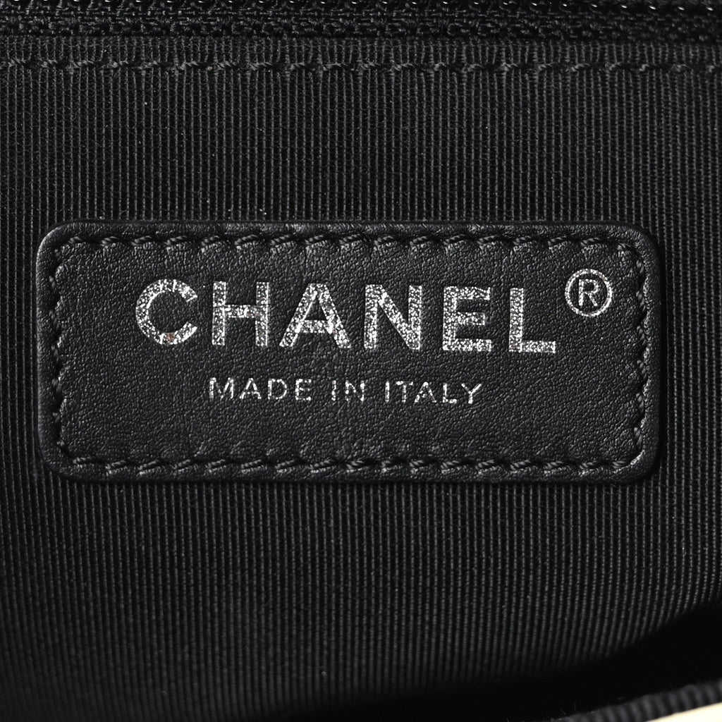 Aged Calfskin Grosgrain Quilted Chain CC Flap Ivory Black
