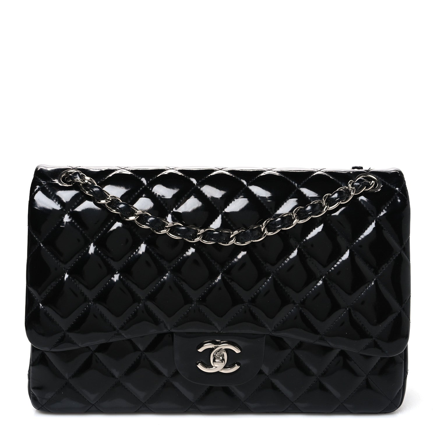 Patent Quilted Jumbo Double Flap Black