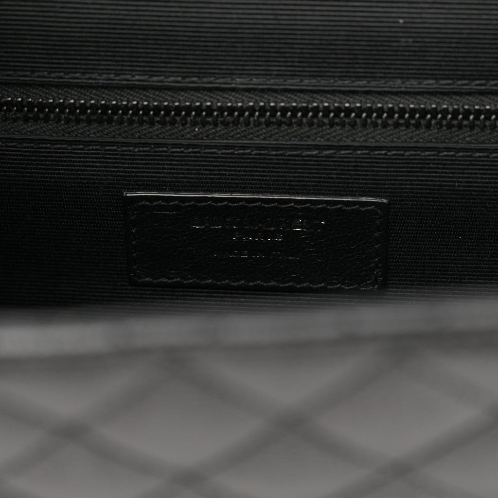 Grain De Poudre Textured Mixed Matelasse Large Triquilt Monogram Monochrome Satchel Black