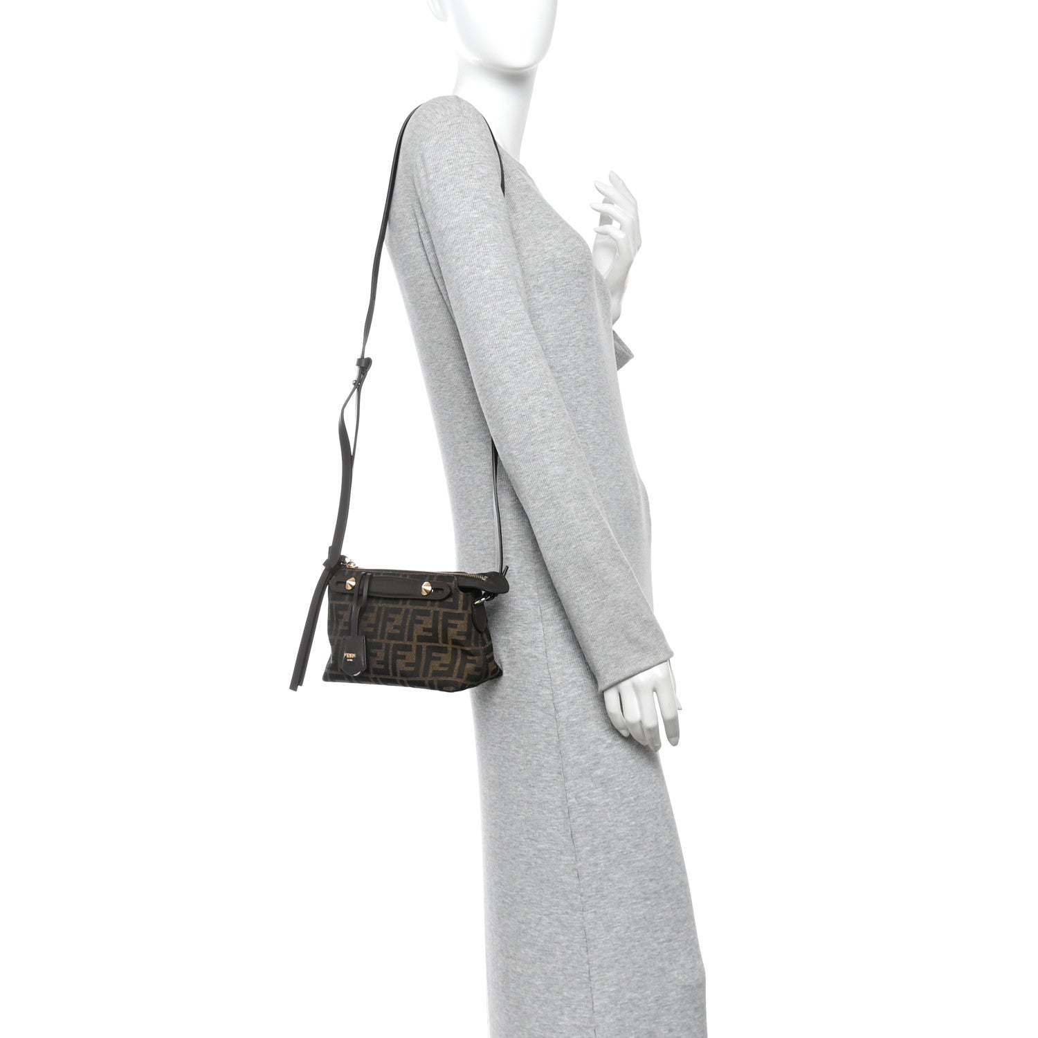 Vitello Grace Jacquard FF Mini By The Way Boston Bag Tobacco Moro Ebano