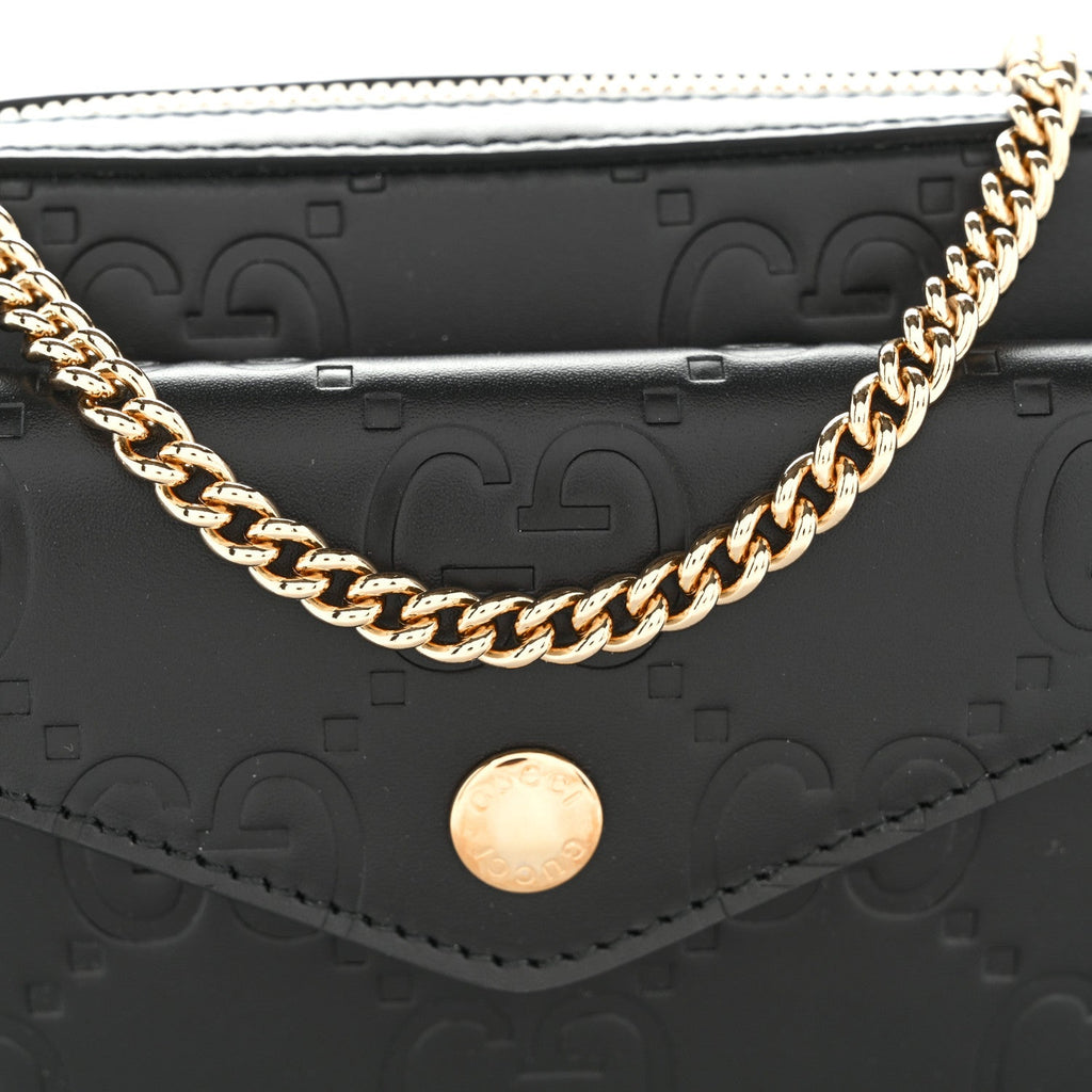 Calfskin GG Super Mini Debossed Chain Wallet Black