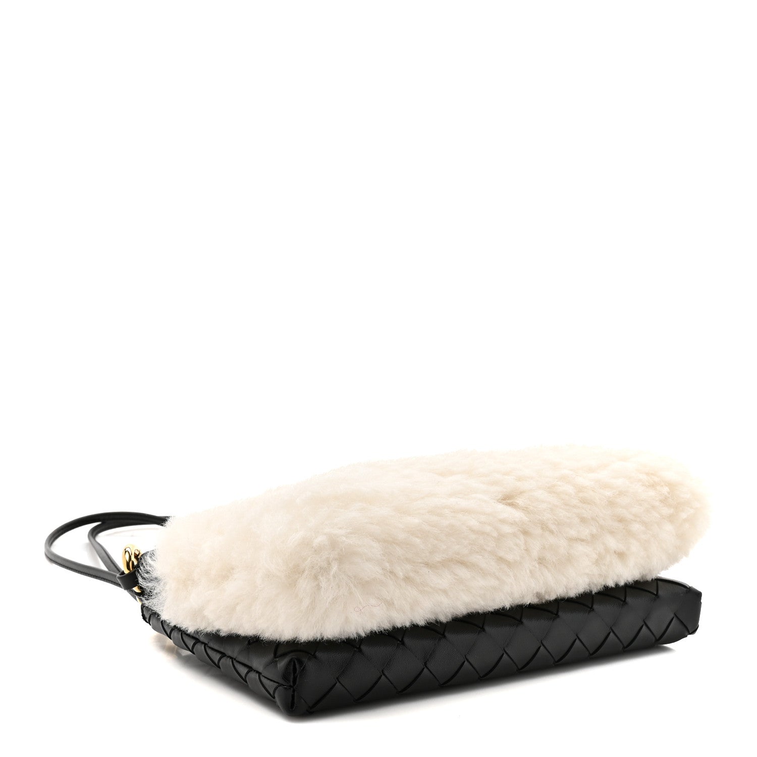 Nappa Intrecciato Shearling Andiamo Double Pouch Bag Black White
