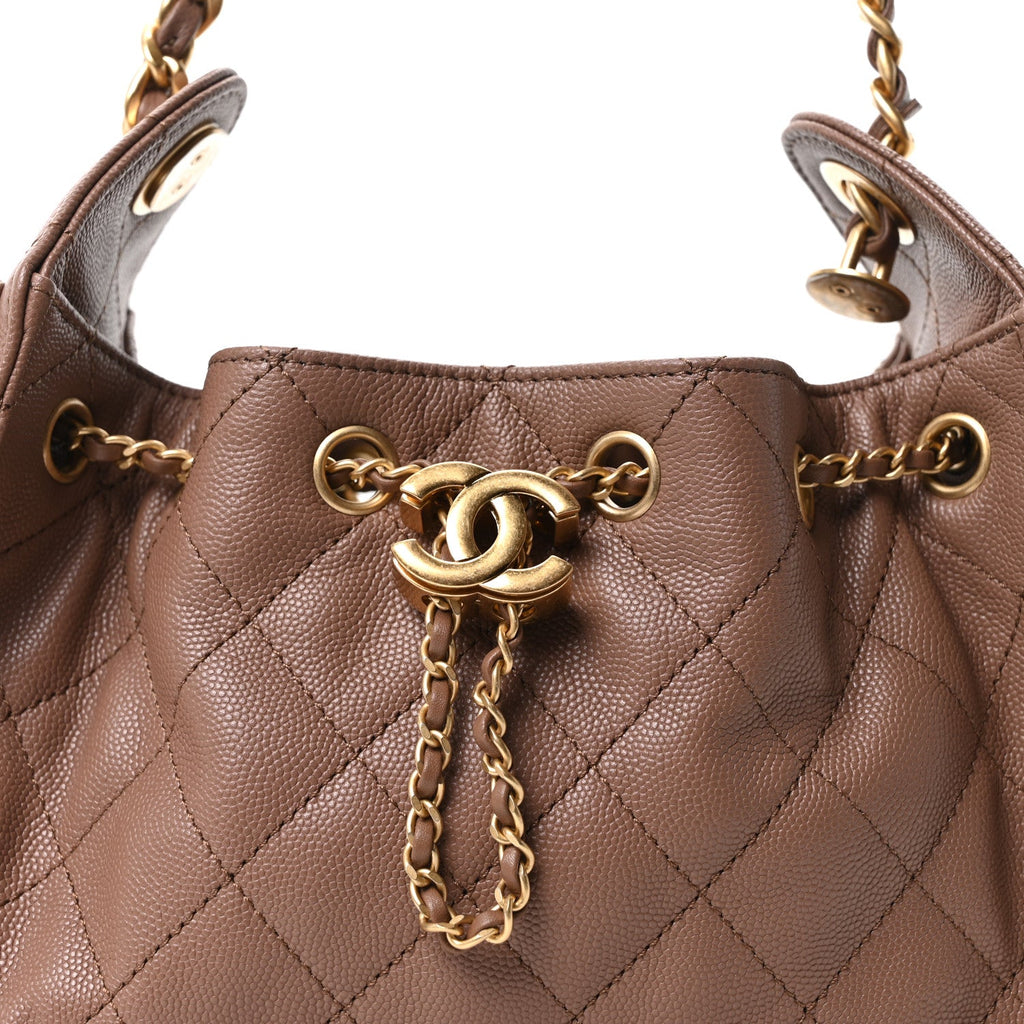 Caviar Quilted Mini Chanel 25 Handbag Brown