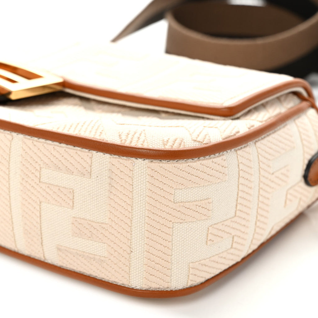 Canvas Vitello King Bi-Color Strap FF Embroidered Baguette Grezzo Brandy Cuoio