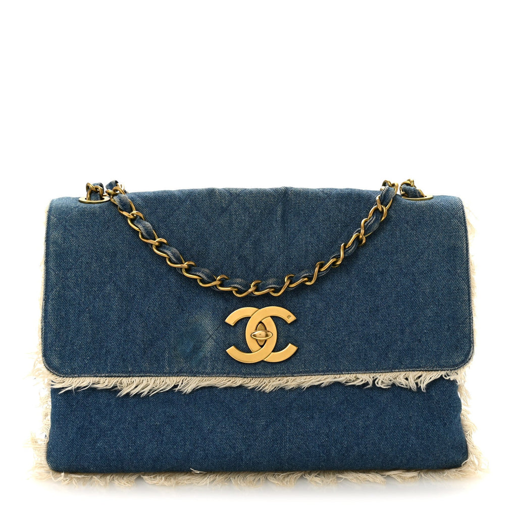 Frayed Denim Quilted Flap Blue