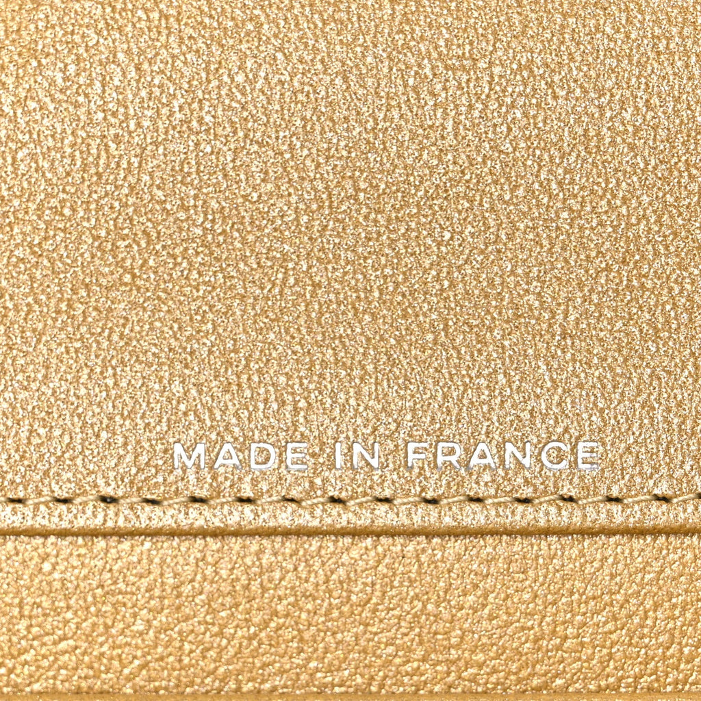 Metallic Caviar Quilted Top Handle Flap Clutch With Chain Gold