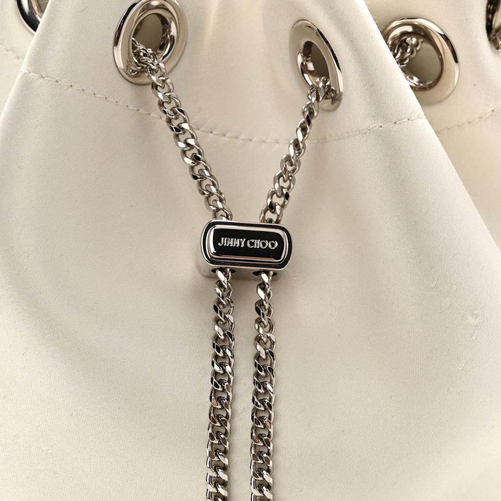 Satin Crystal Embellished Bon Bon Bucket Bag White