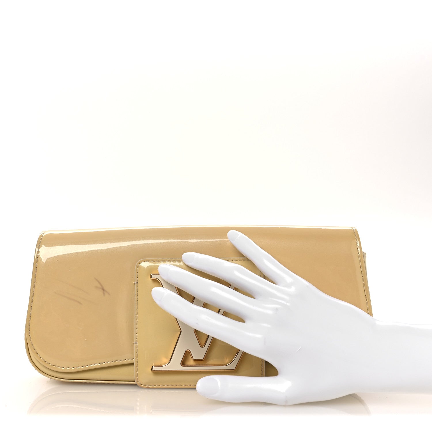 Patent Sobe Clutch Beige Poudre