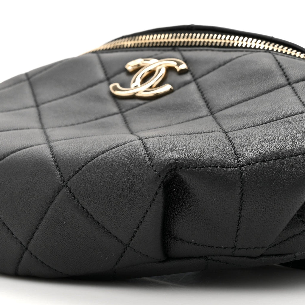 Lambskin Quilted Resin Bi-Color Waist Bag Fanny Pack Black