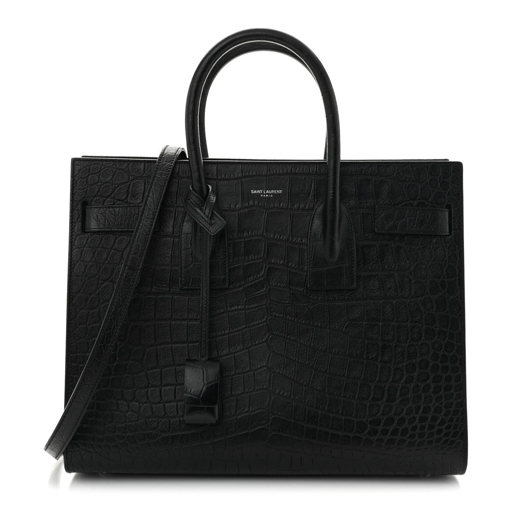 Calfskin Crocodile Embossed Small Sac de Jour  Black