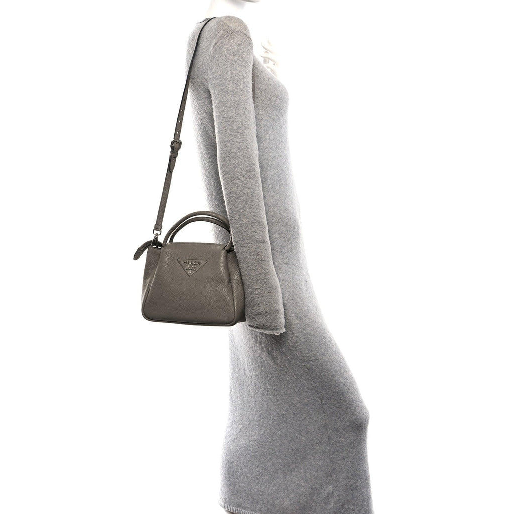 Vitello Daino Soft Small Zippered Top Handle Bag Argilla