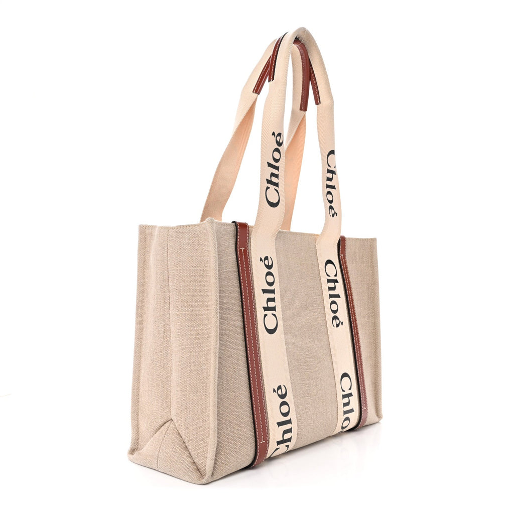 Cotton Calfskin Medium Woody Ribbon Tote White Brown