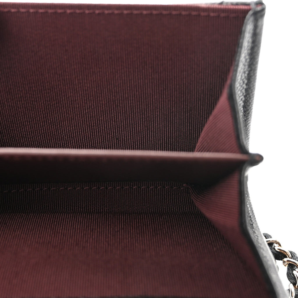Caviar Quilted Flap Card Holder On Chain Black