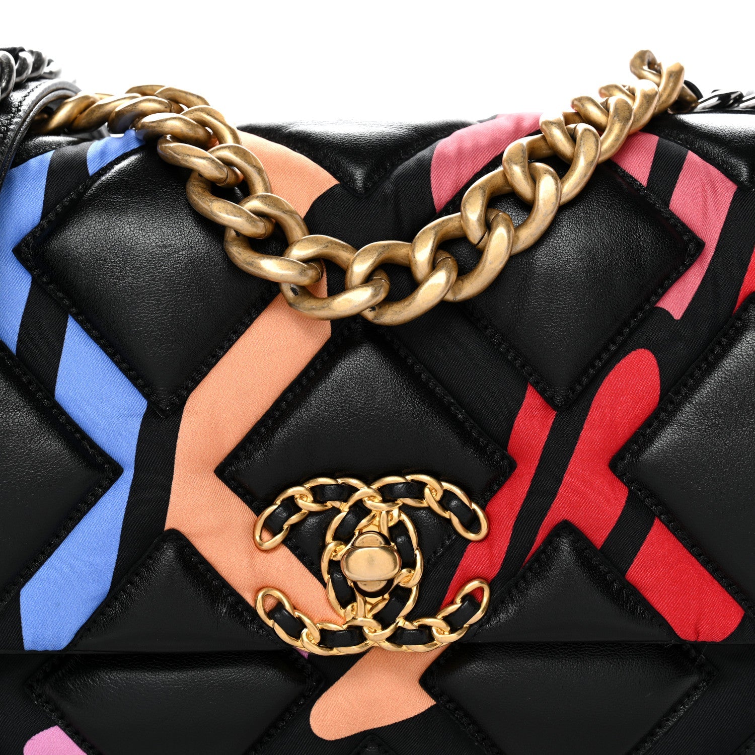 Lambskin Printed Fabric Medium Chanel 19 Flap Black Multicolor