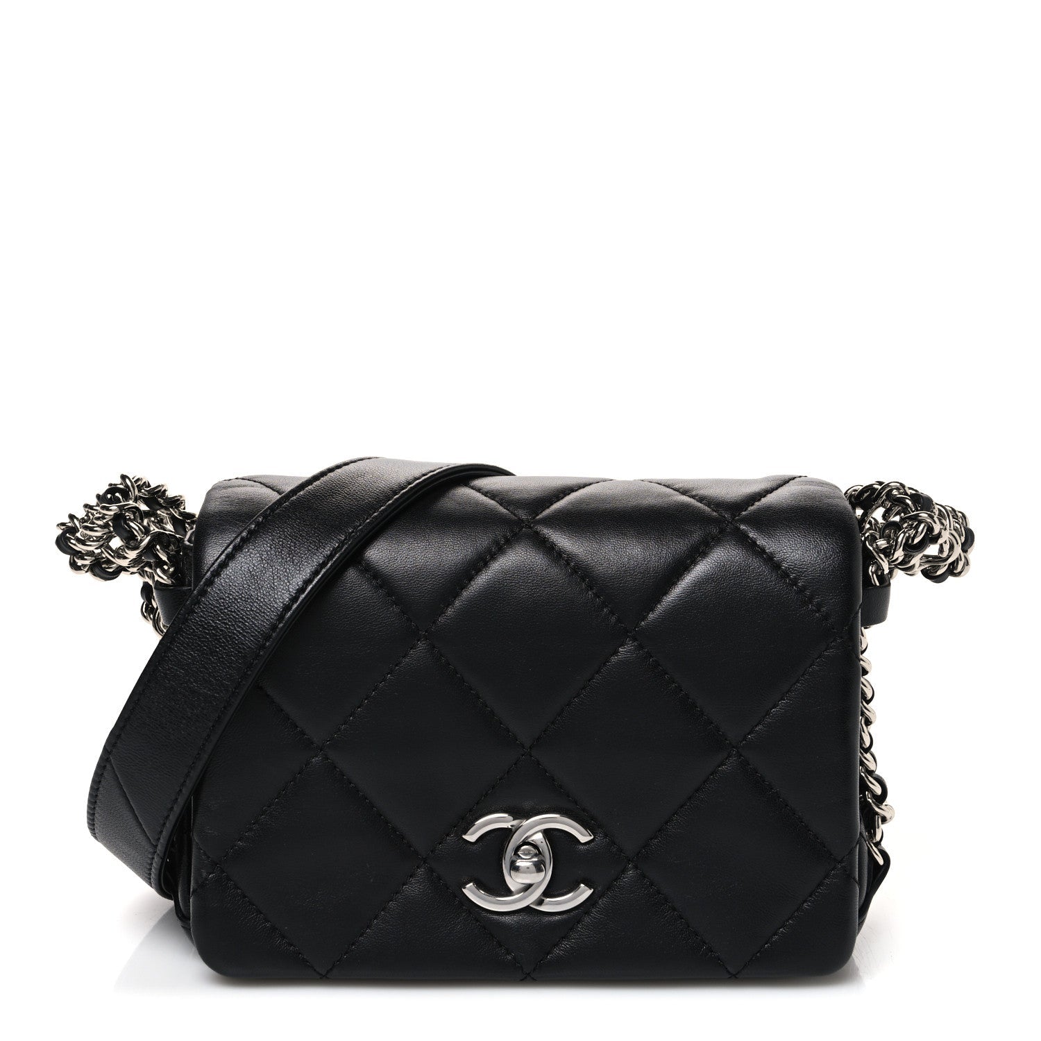 Lambskin Quilted Mini Chain Rows Flap Black
