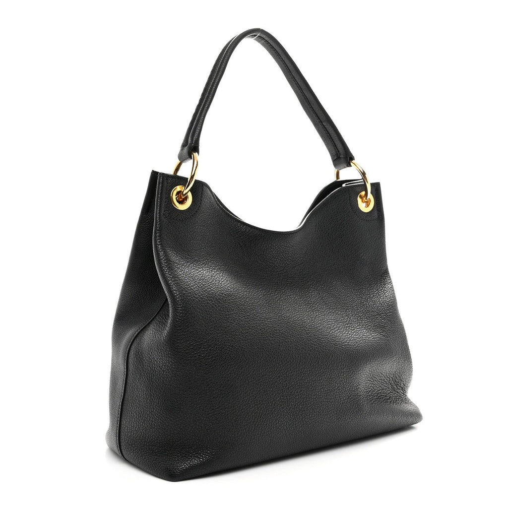 Vitello Phenix Embossed Logo Hobo Black