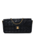 Lambskin East West Chocolate Bar Flap Black