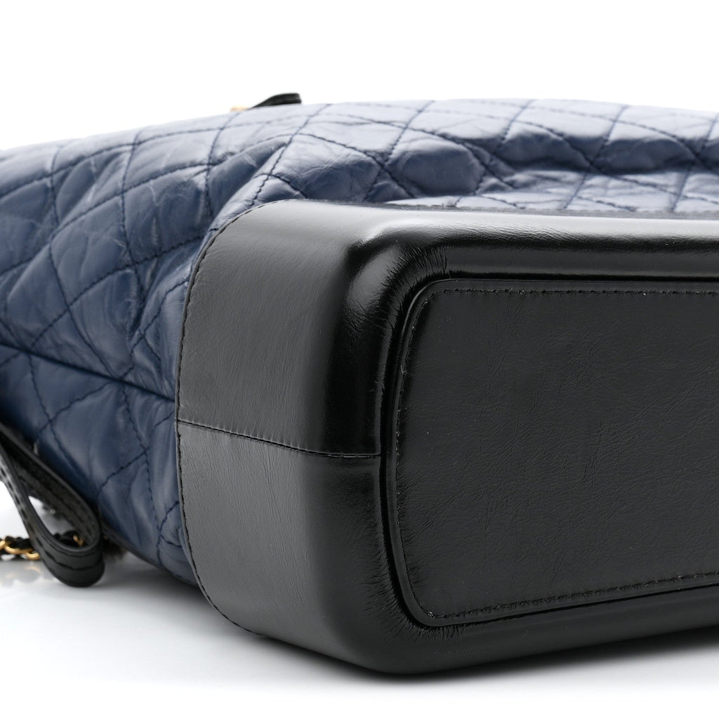 Aged Calfskin Quilted Large Gabrielle Shopping Tote Navy Black