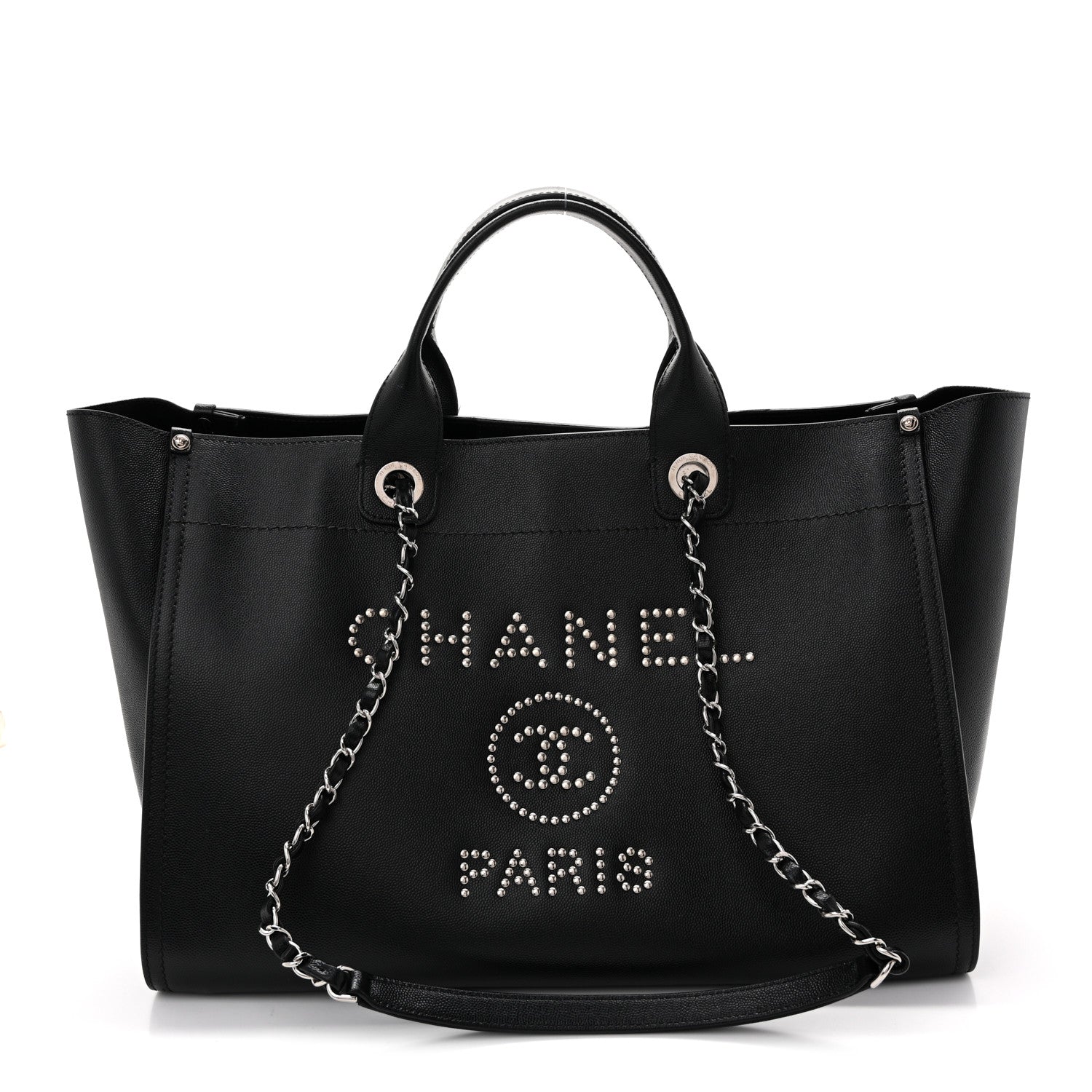 Caviar Medium Studded Deauville Tote Black
