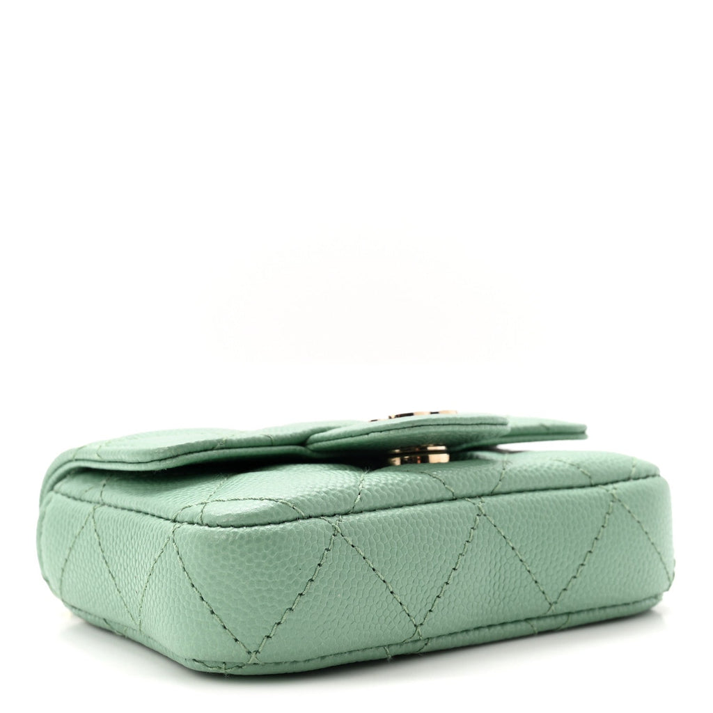 Caviar Quilted Mini Chain Belt Bag Light Green