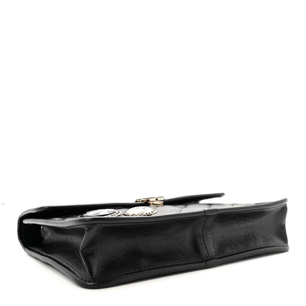 Aged Calfskin Charms Flap Bag Black