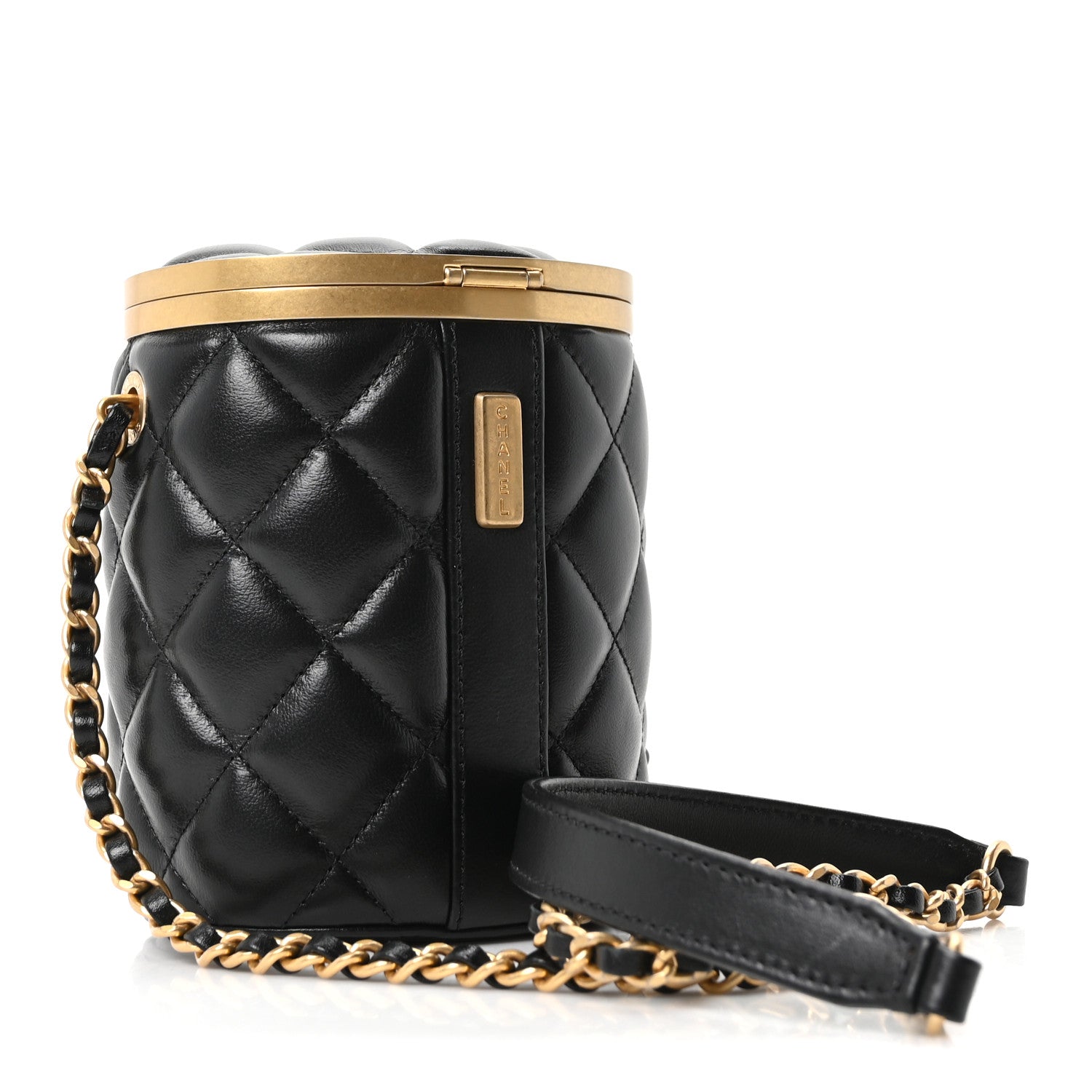 Glazed Calfskin Quilted Mini Crown Box Bag Black Black