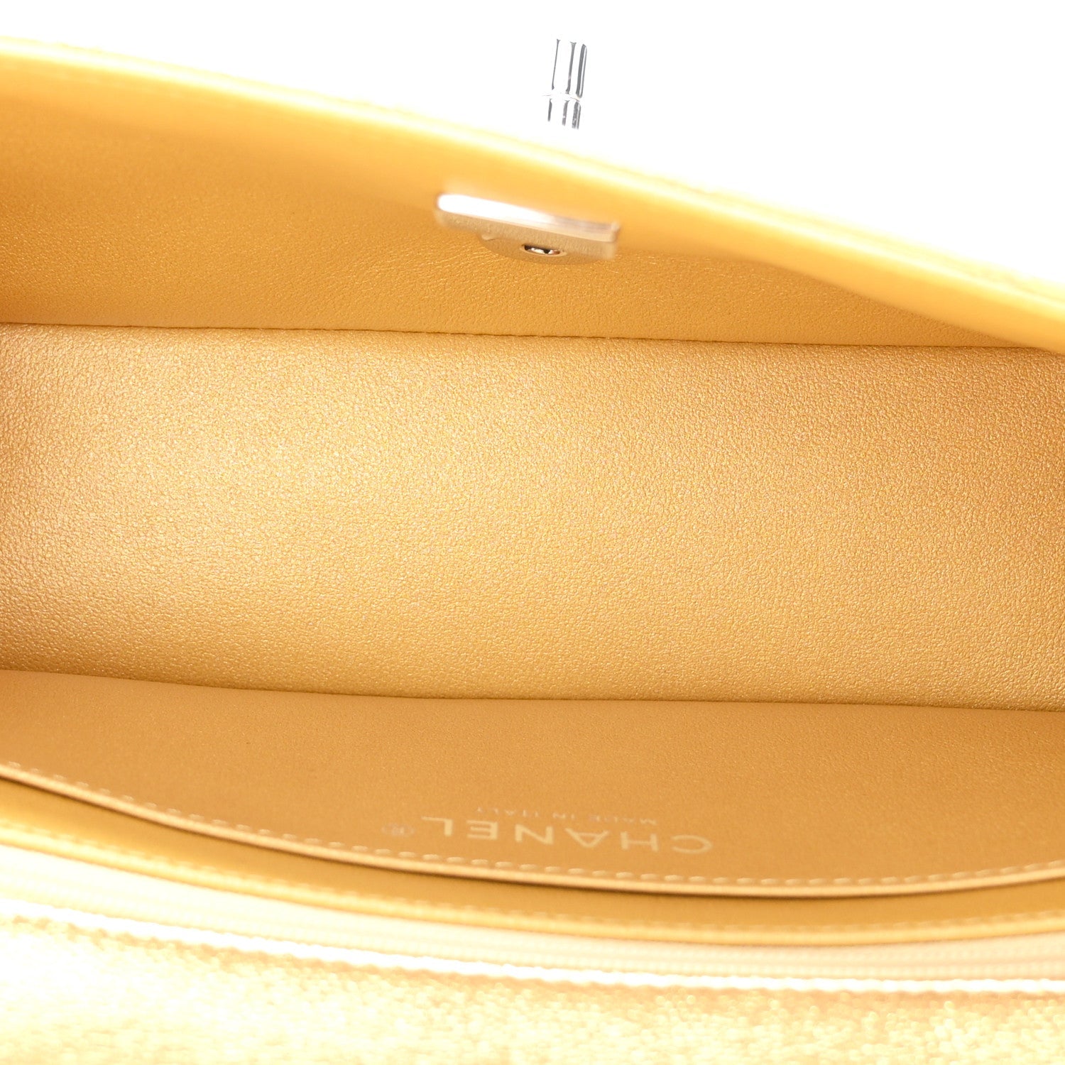 Metallic Caviar Quilted Top Handle East West Flap Gold