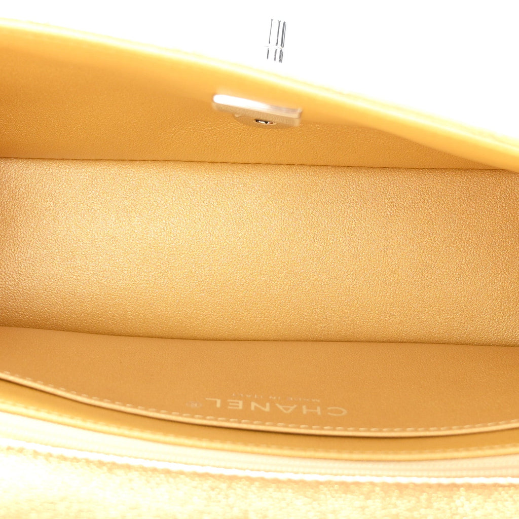 Metallic Caviar Quilted Top Handle East West Flap Gold Gold
