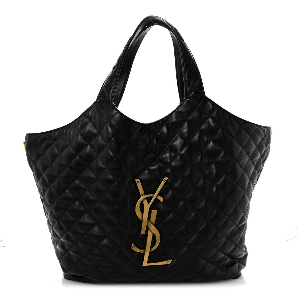 Lambskin Quilted Maxi Icare Shopping Tote Black