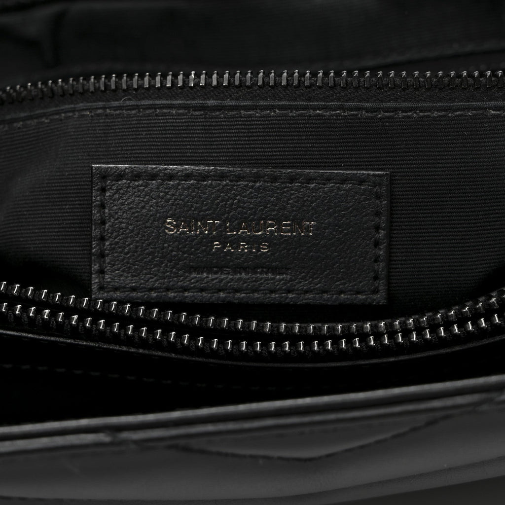 Calfskin Y Quilted Monogram Monochrome Large Loulou Chain Satchel Black