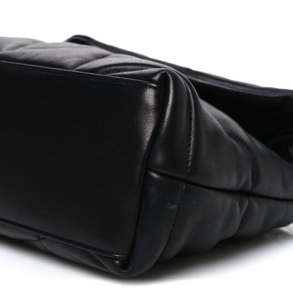Lambskin Quilted Small Loulou Puffer Monogram Chain Satchel Black
