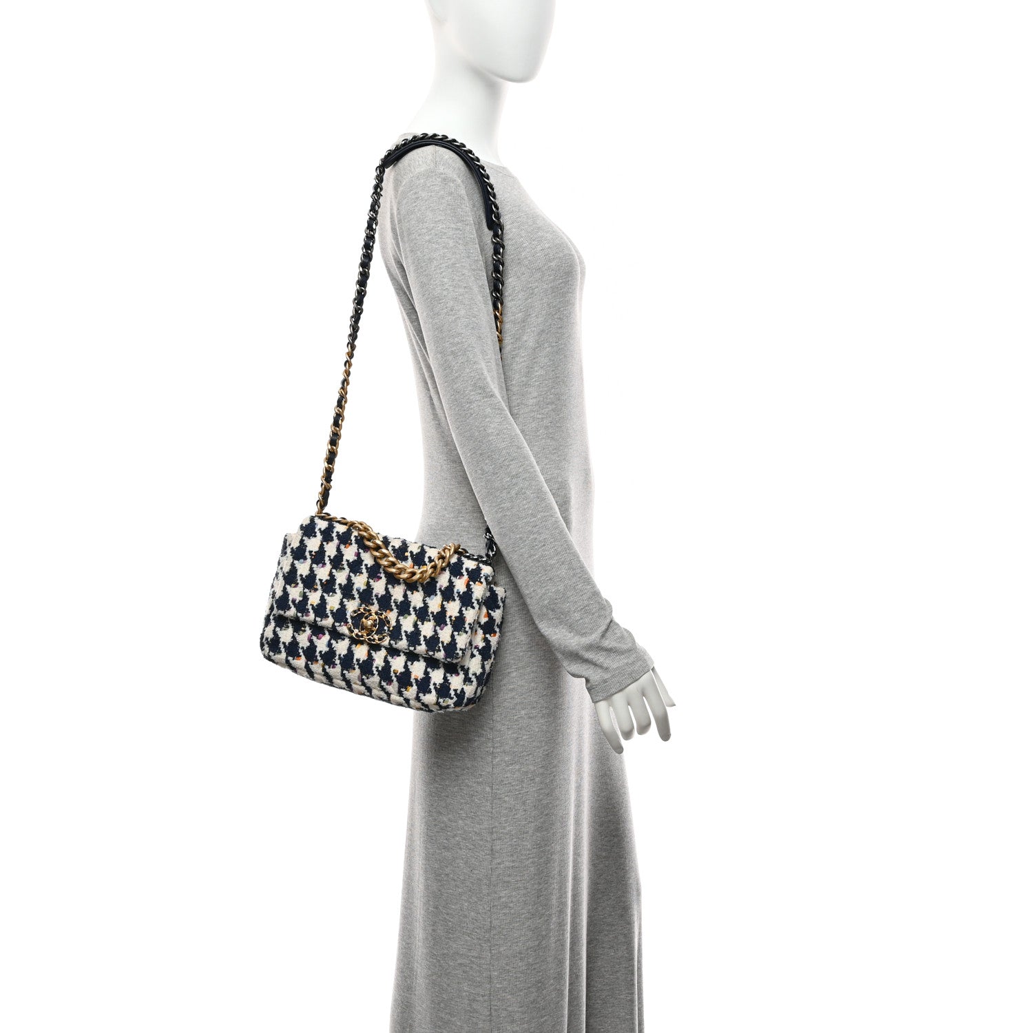 Tweed Quilted Medium Chanel 19 Flap Ecru Navy Blue Multicolor