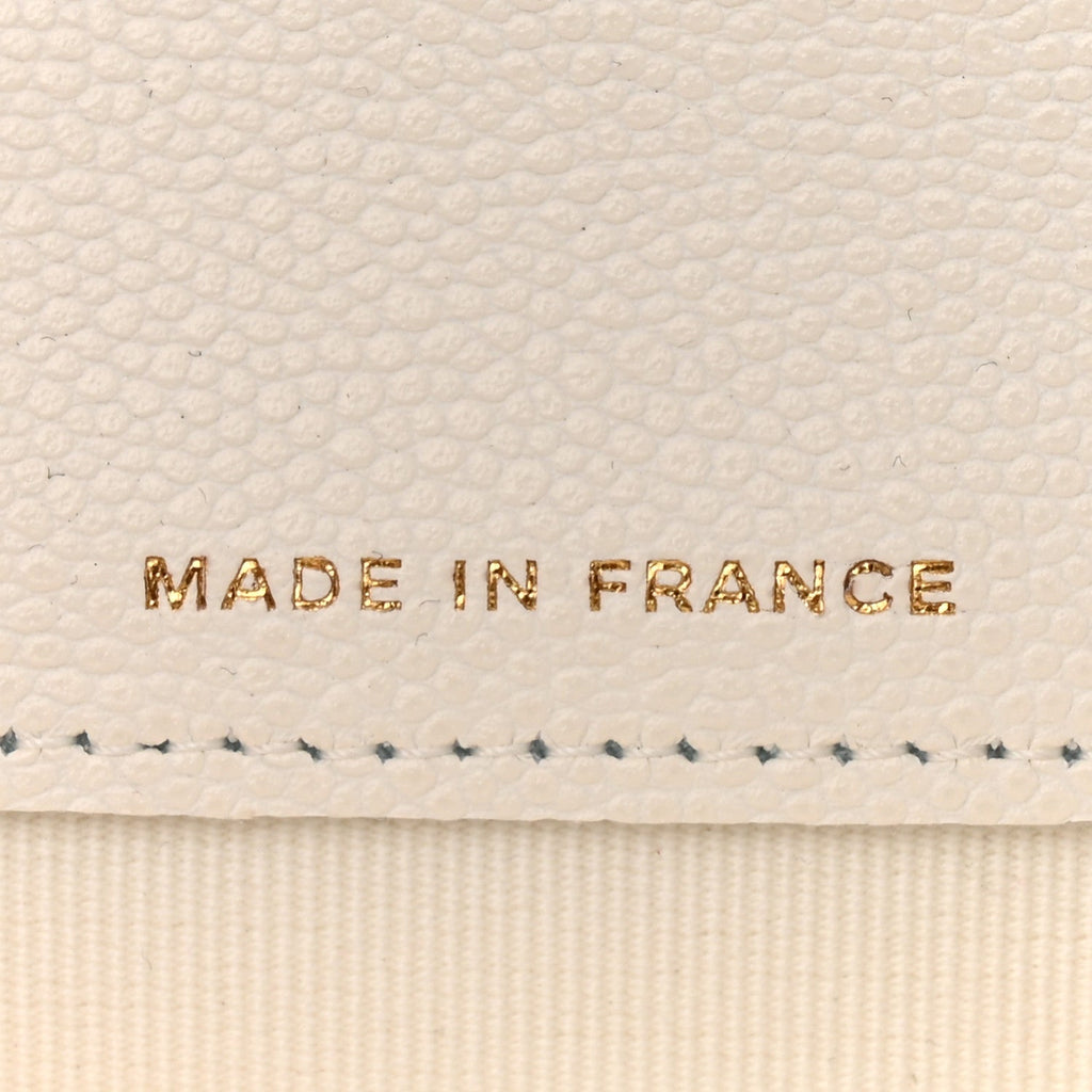 Caviar Quilted Flap Card Holder Wallet White