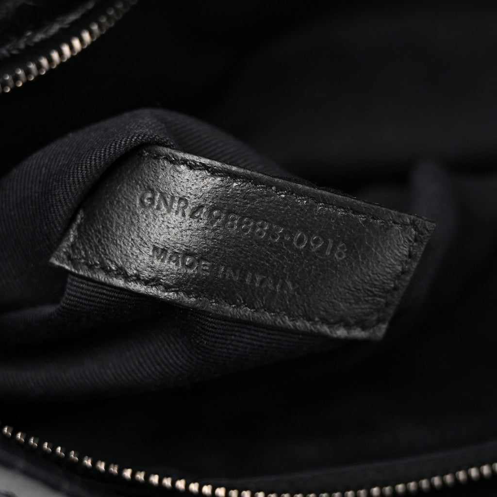Crinkled Calfskin Matelasse Monogram Large Niki Chain Satchel Black