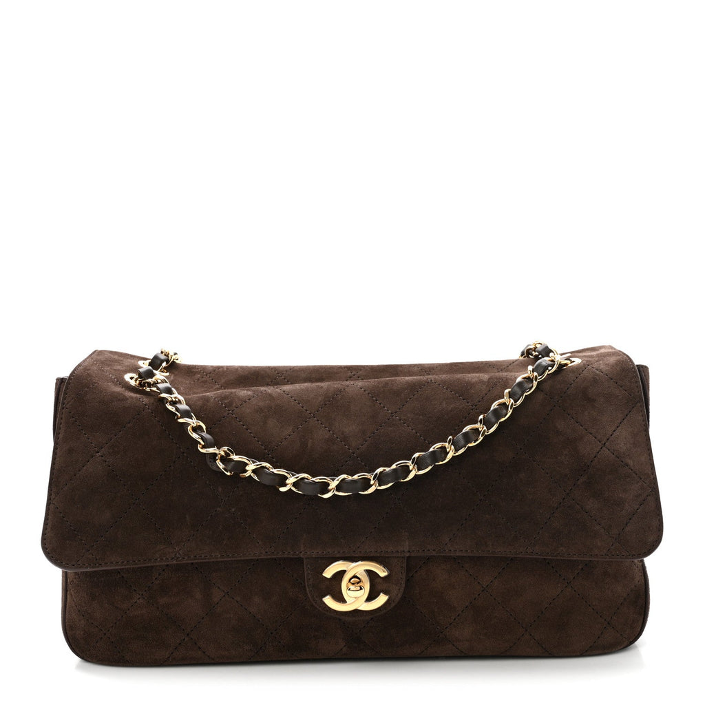 Suede Calfskin Small Souplissimo Maxi Flap Dark Brown