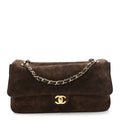 Suede Calfskin Small Souplissimo Maxi Flap Dark Brown