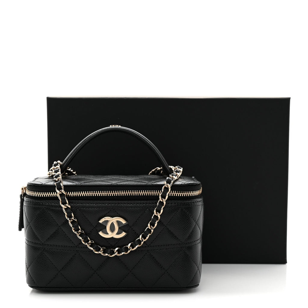 Caviar Quilted Trendy Handle Mini Vanity Black