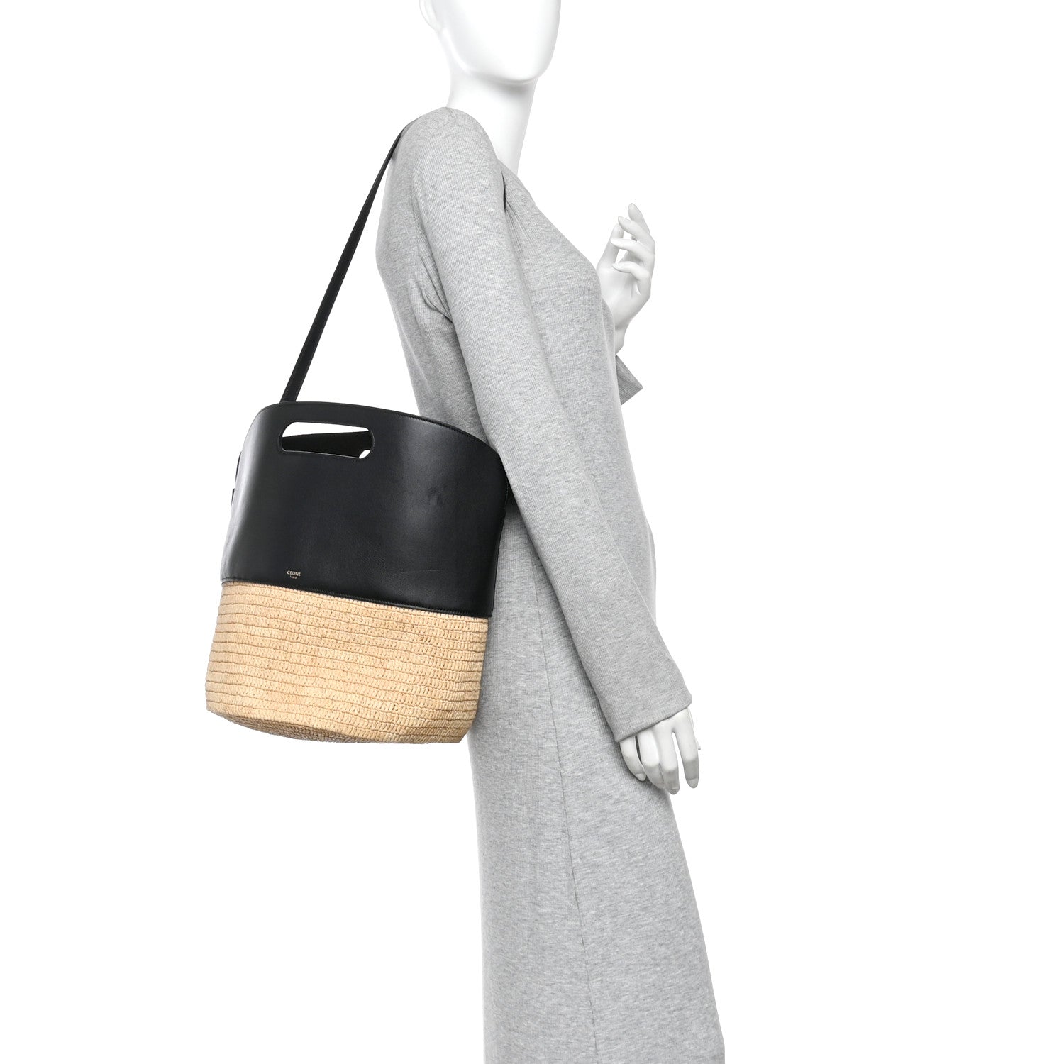 Raffia Calfskin Basket Bag Natural Black